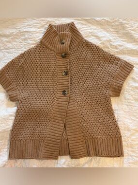 Banana Republic Chunky Knit Short-Sleeve Cardigan Sweater - Camel SZ Medium